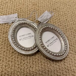 silver beaded oval photo frame ornaments set of 2 - hobby lobby!